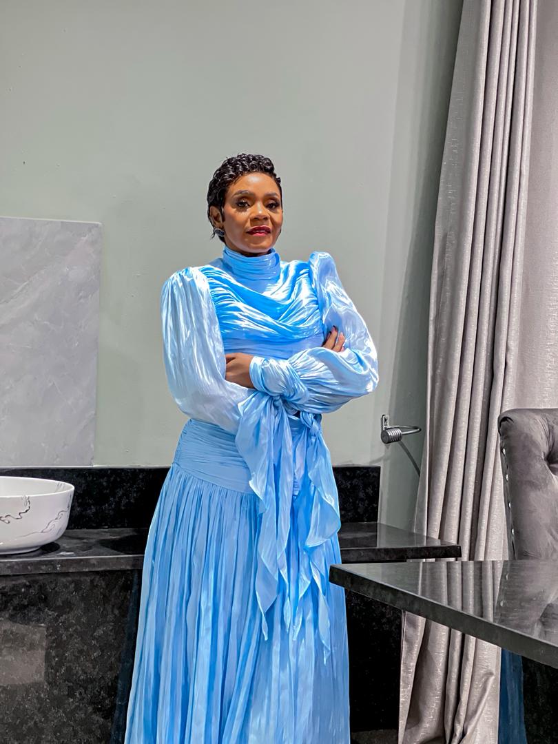 Blue Long sleeve  ruffle dress