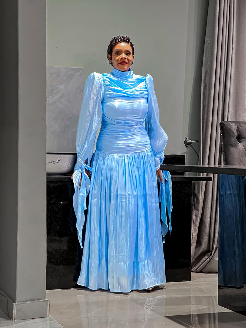 Blue Long sleeve  ruffle dress