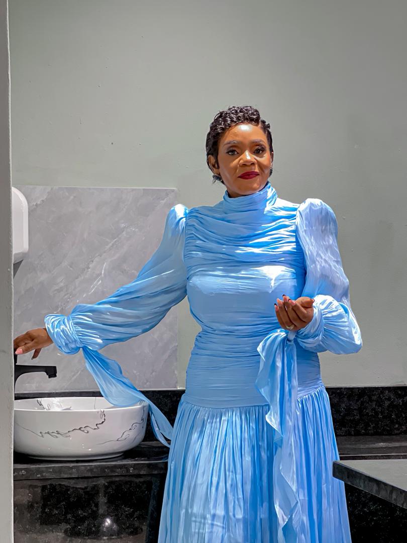 Blue Long sleeve  ruffle dress