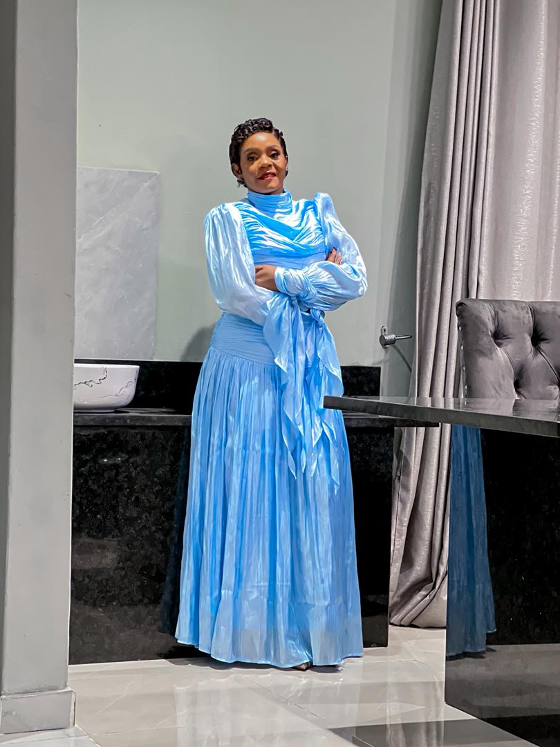 Blue Long sleeve  ruffle dress